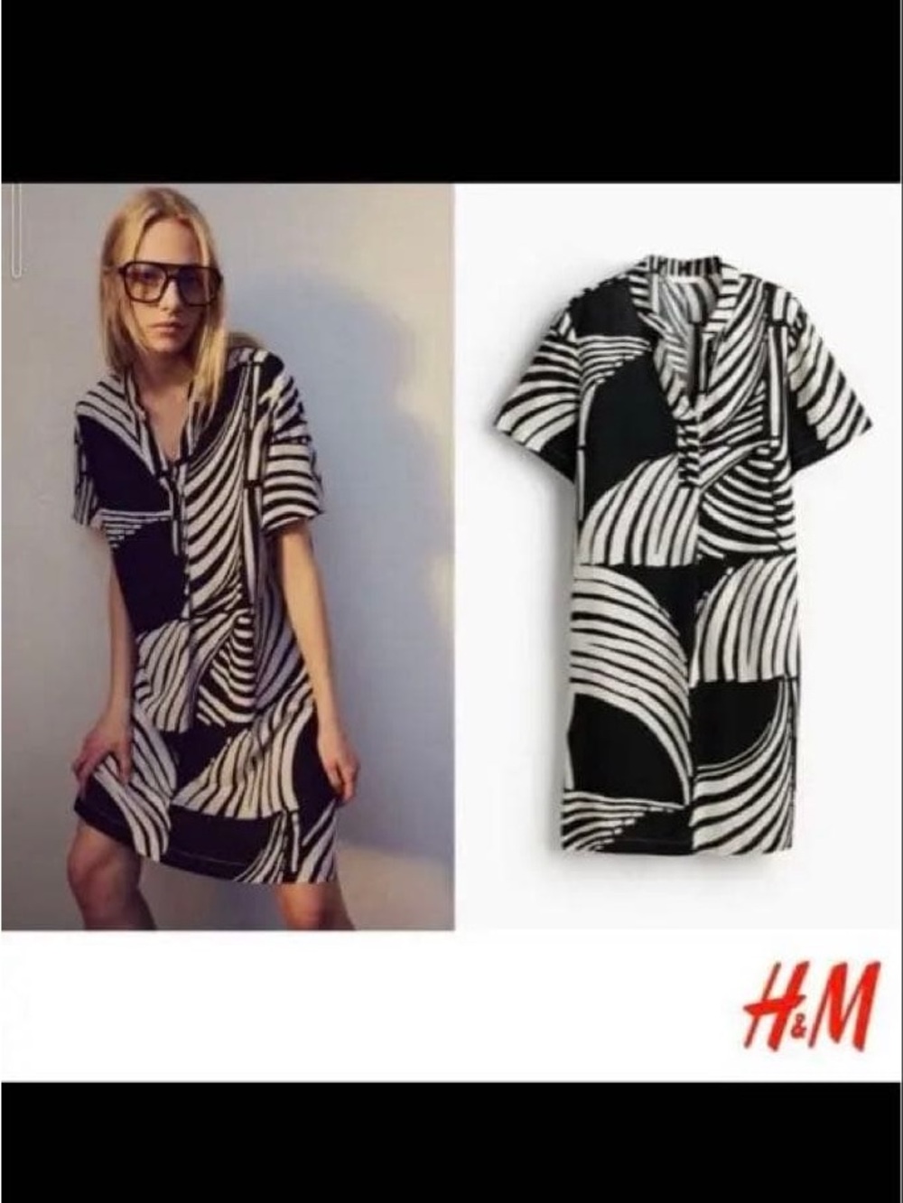 H&M Black and White Abstract Print Mini Dress